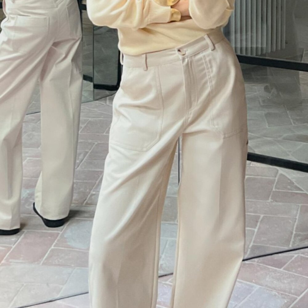 Unworn NWT Zara Wide-Leg XS Ecru Pants